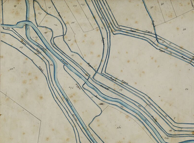 Parte dello snodo idraulico nella mappa catastale del 1868-1884